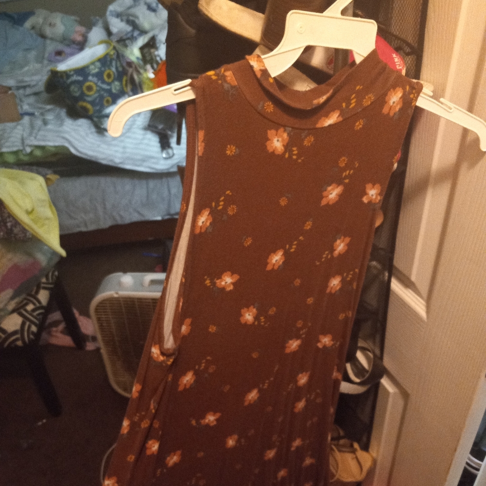 Brown turtleneck floral dress